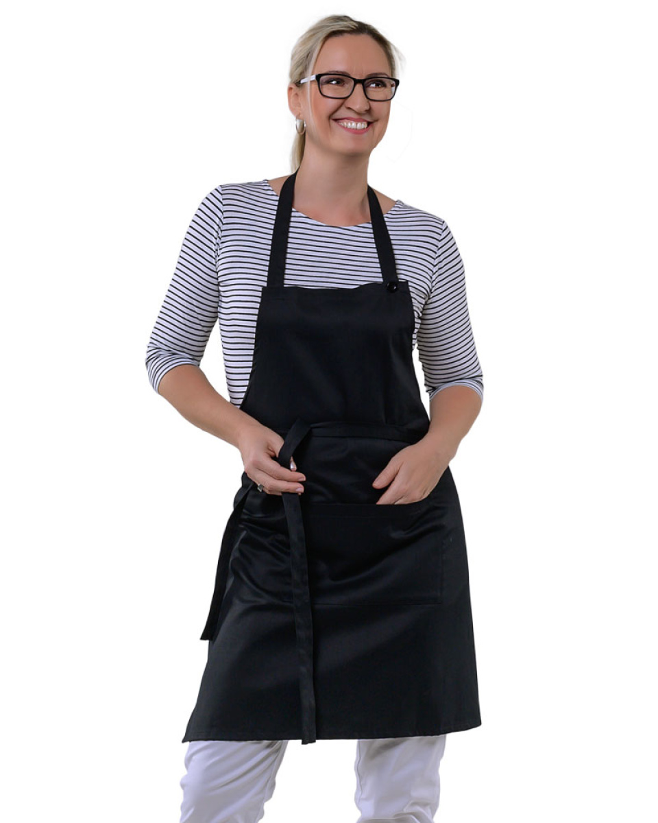 Levně Dámská zástěra s náprs.,5203, BA 245 ,VS168, vázačka 100cm, kapsa, černá