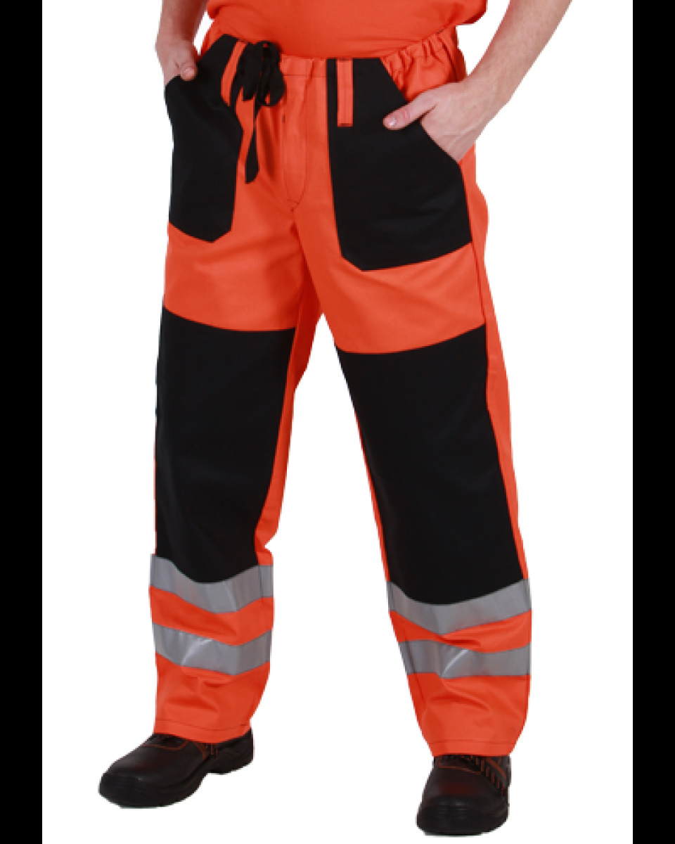 Levně Kalhoty pán. prac. pas, reflex, 0818, dvoj.kolena, na tkanici, BA 245, VS182, oranž./černé