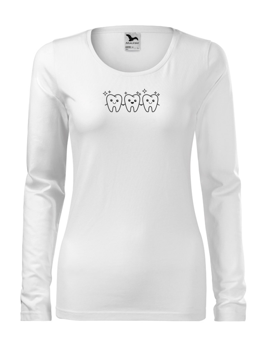 Levně Triko dámské SLIM 139 - XS-XXL - bílá / černý potisk zuby sito
