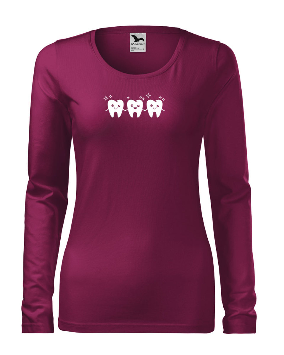 Levně Triko dámské SLIM 139 - XS-XXL - fuchsiová / bílý potisk zuby sito