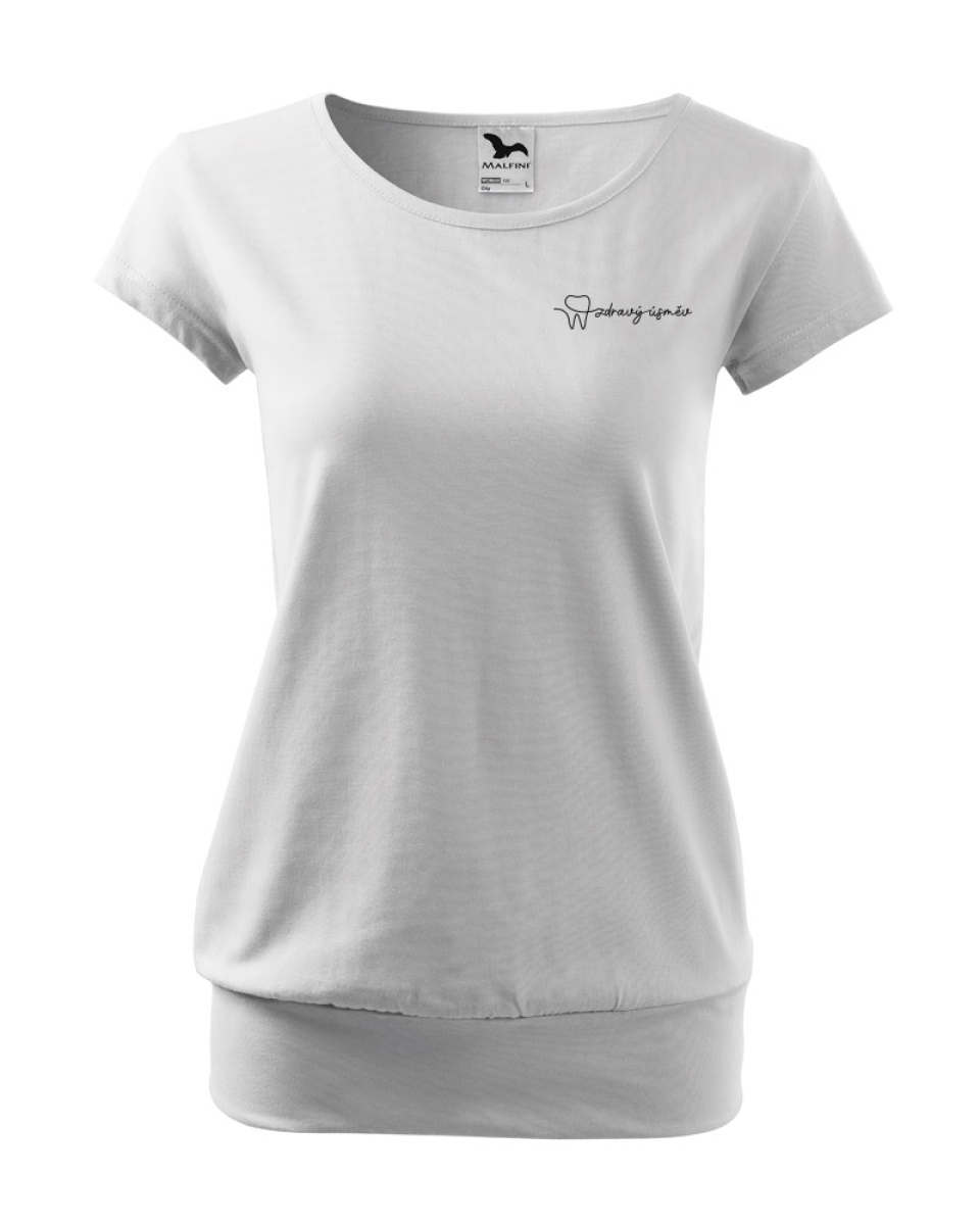 Levně Triko dámské City 120 - XS-XXL - bílá /černý potisk úsměv síto