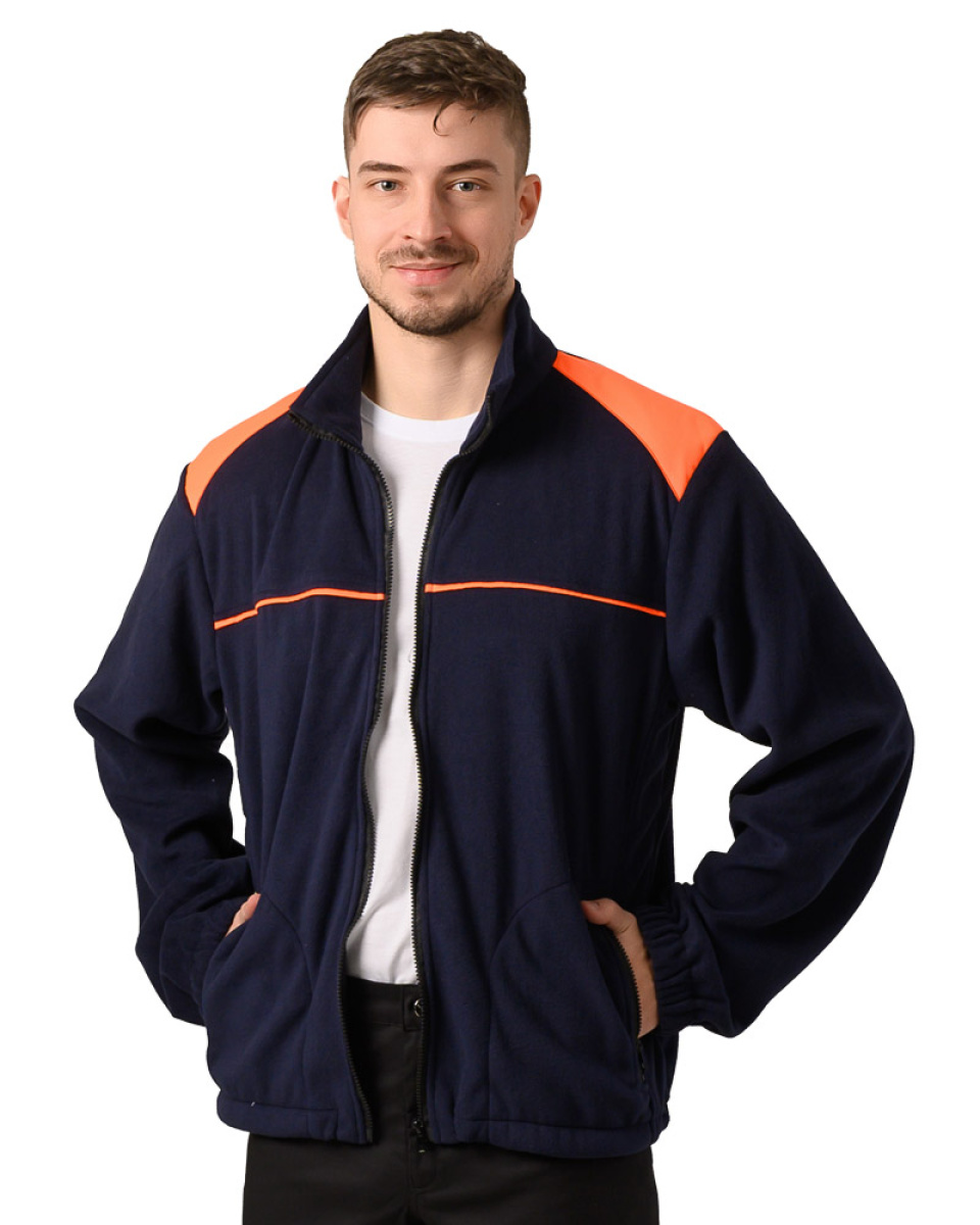 Levně Pán.mikina fleece,6100,dlouhý rukáv,VS182, tm.modrá/sig.oranžová úp p/z