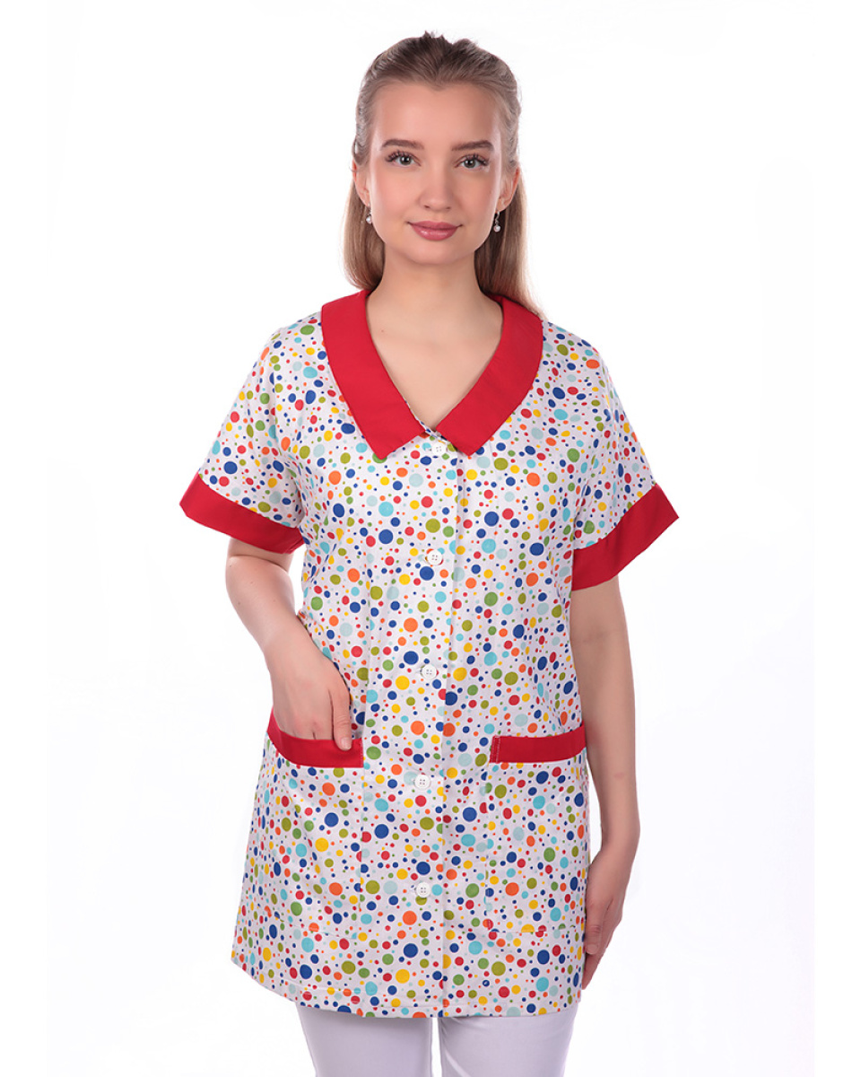 Levně Halena dám. prac. propínací, 0289, kimono rukáv, BA 130, VS170, barevný puntík/ červená R