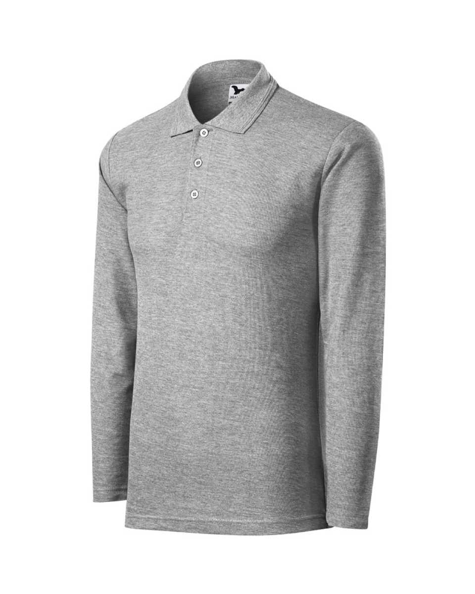 Levně ESHOP - Pánská polokošile PIQUE POLO LS 221 - S-XXL - Tmavě šedý melír