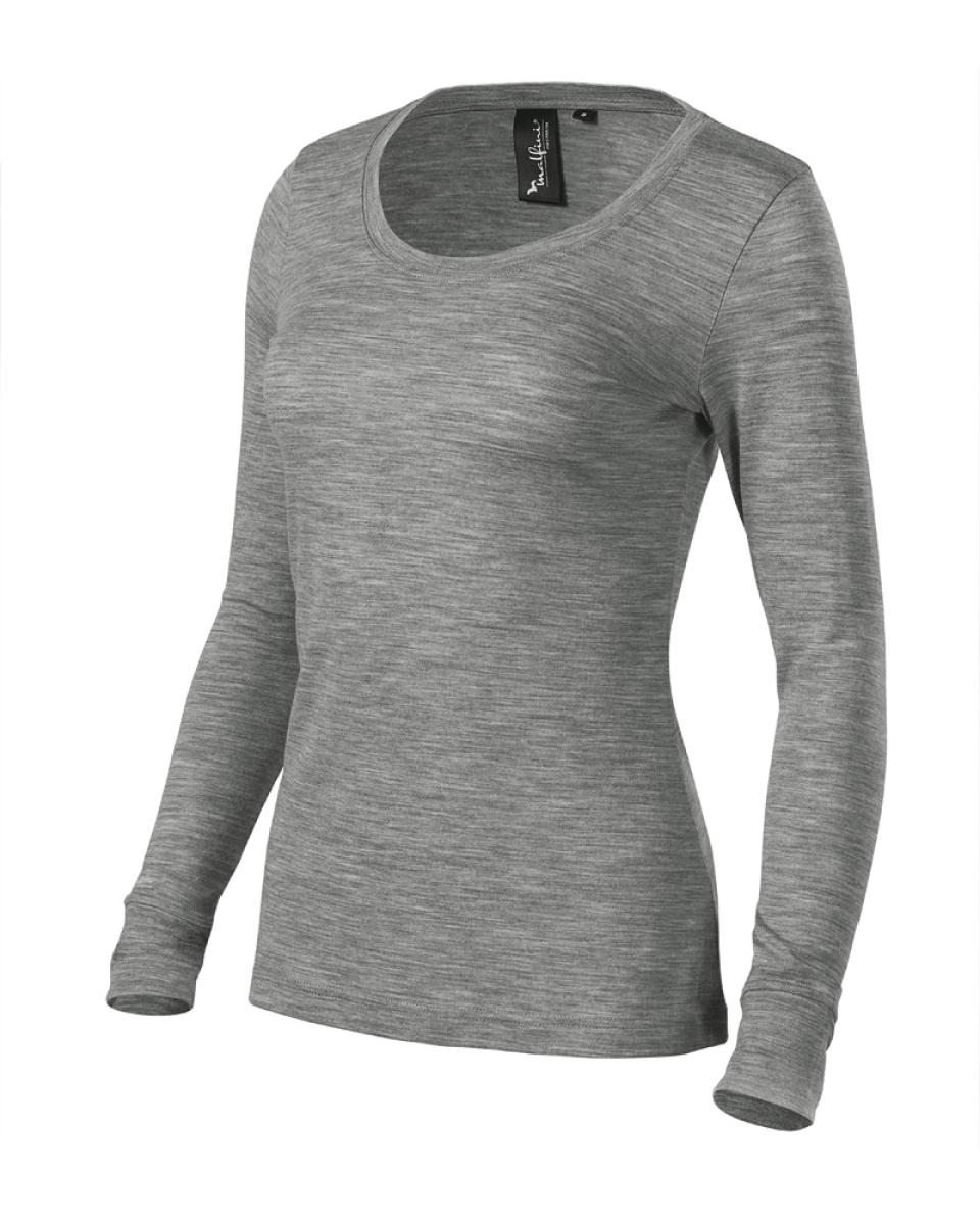 Levně Triko dámské MERINO RISE LS, S-XXL - tmavě šedý melír