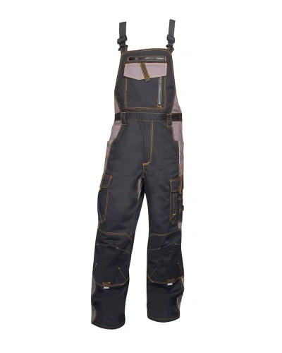 Pracovní montérkové kalhoty s laclem, černo-šedé Pracovní montérkové kalhoty s laclem, černo-šedé