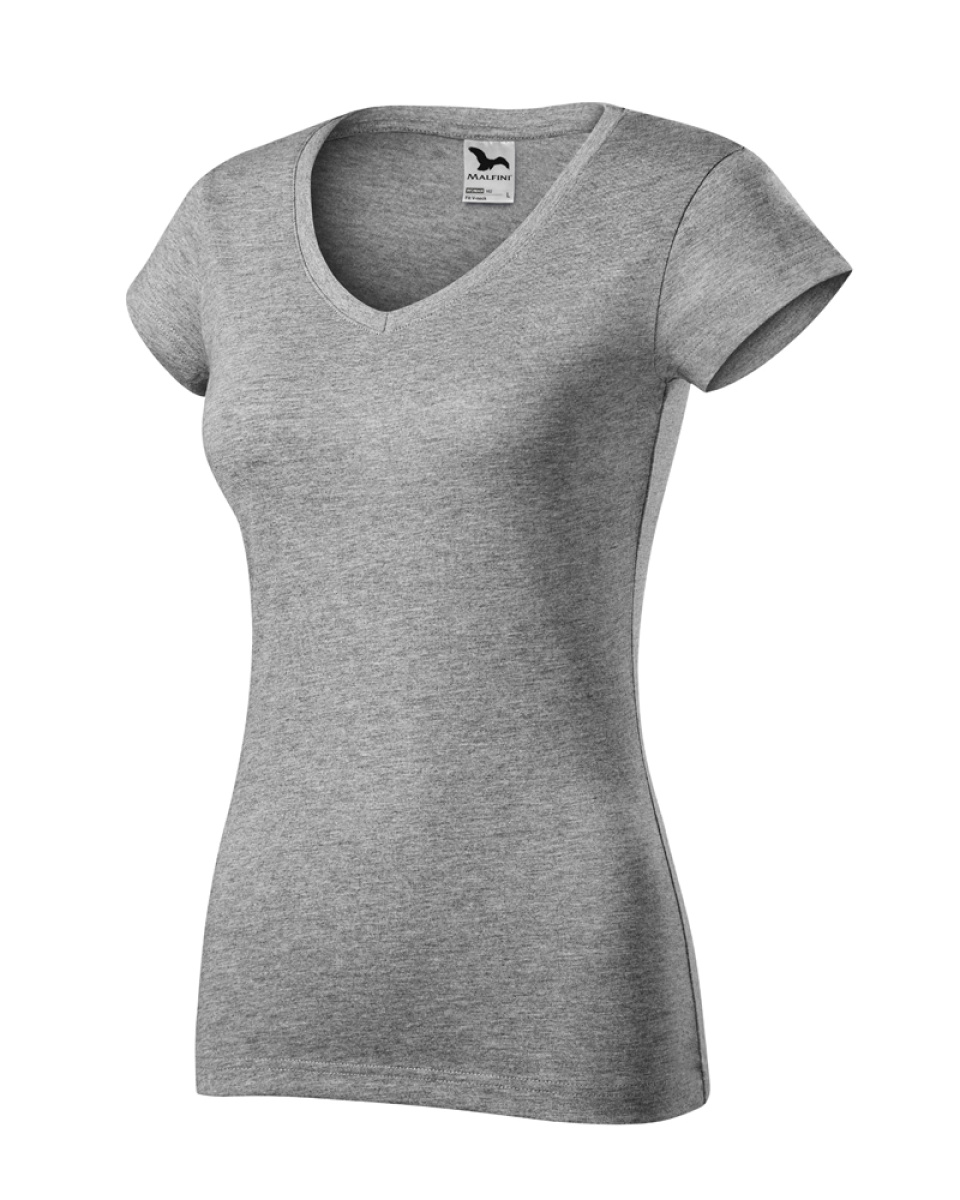 Levně Triko dámské FIT V-NECK 162 - XS-XXL - tmavě šedý melír