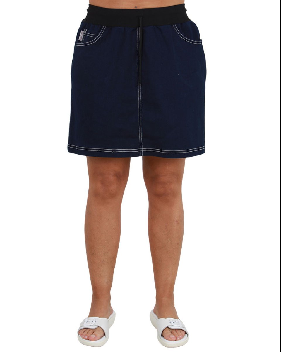 Levně Sukně dám.krátká,4820, TAMARA, riflové kapsy, úplet pas, BA/Elas. 250 ,VS168, jeans tm. modrá