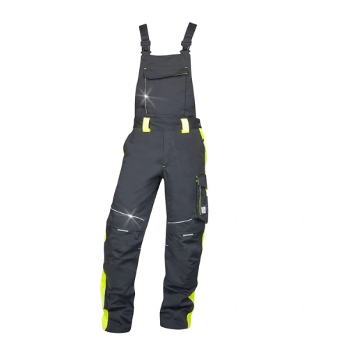 Pracovní kalhoty s laclem NEON, černo-žluté Pracovní kalhoty s laclem NEON, černo-žluté